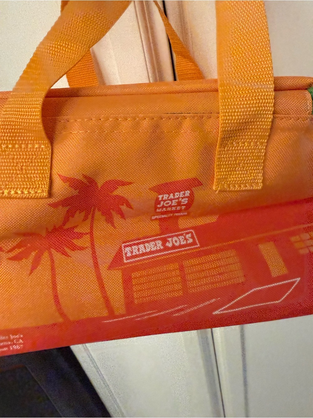 Trader Joe's Orange Insulated Lunch Tote with Green Trim - Picture 4 of 5
